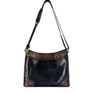 Brahmin Women’s 2 tone Black/Brown Leather/Croc Embossed Shoulder Bag